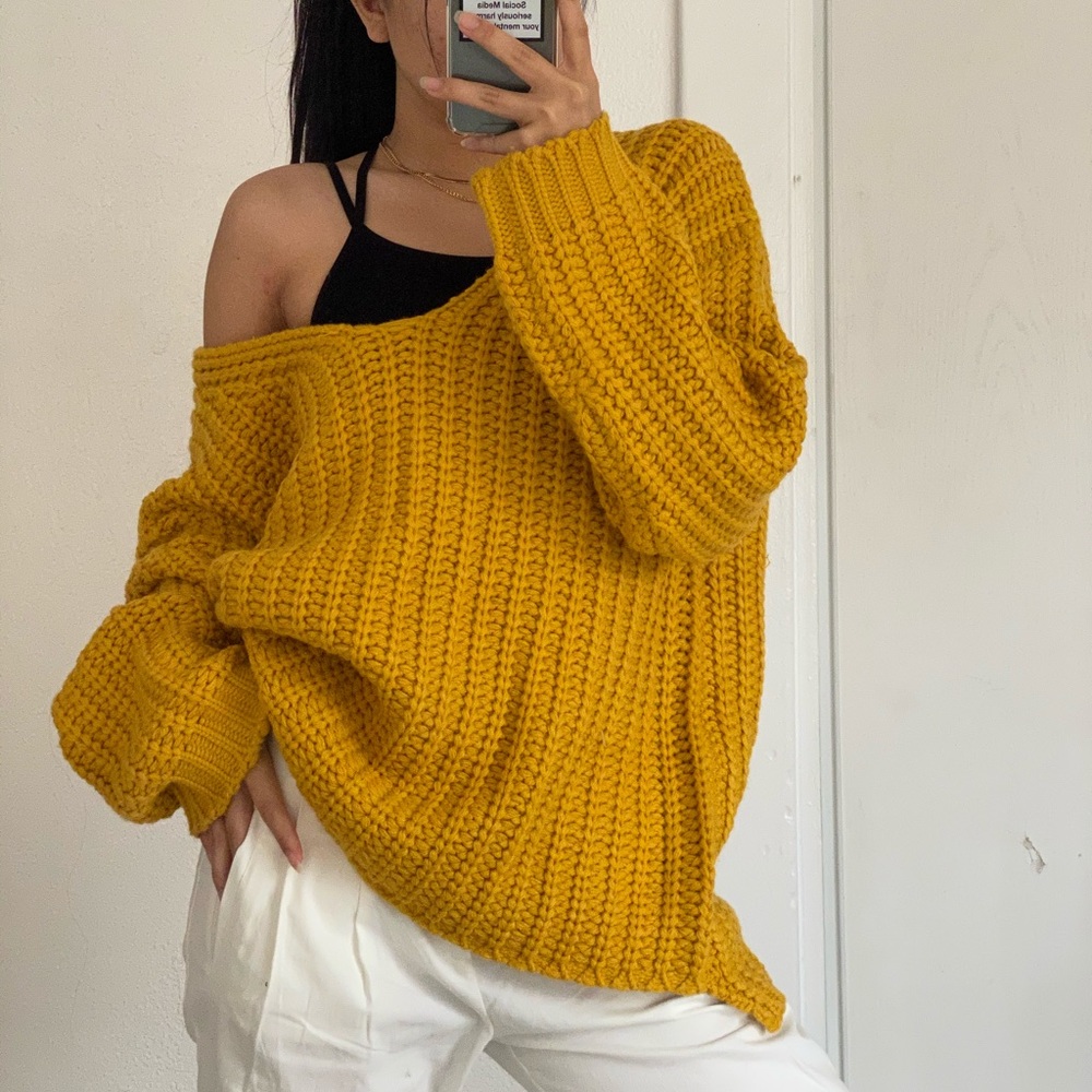 4SI3NNA mustard oversized vneck sweater